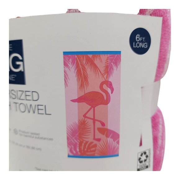 The Big One Oversized Beach Towel 36" X 72" Flamingo Beach Design Cotton Pink - Picture 2 of 10
